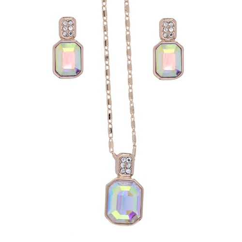 Juego Aretes+Dije Cadena Piedra Cristal Aurora Boreal Camilla