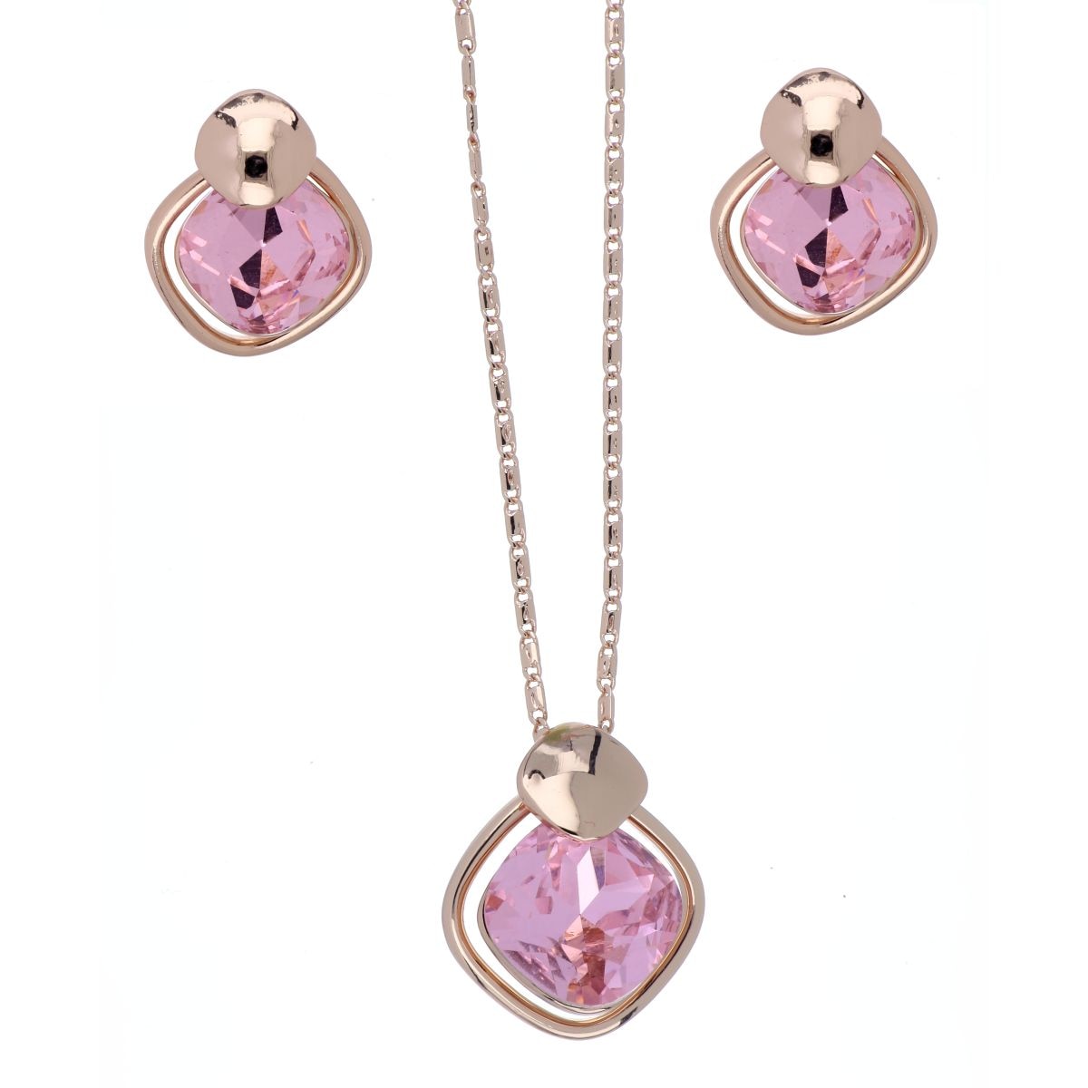 Juego Aretes+Dije Cadena Piedra Light Rose Camilla