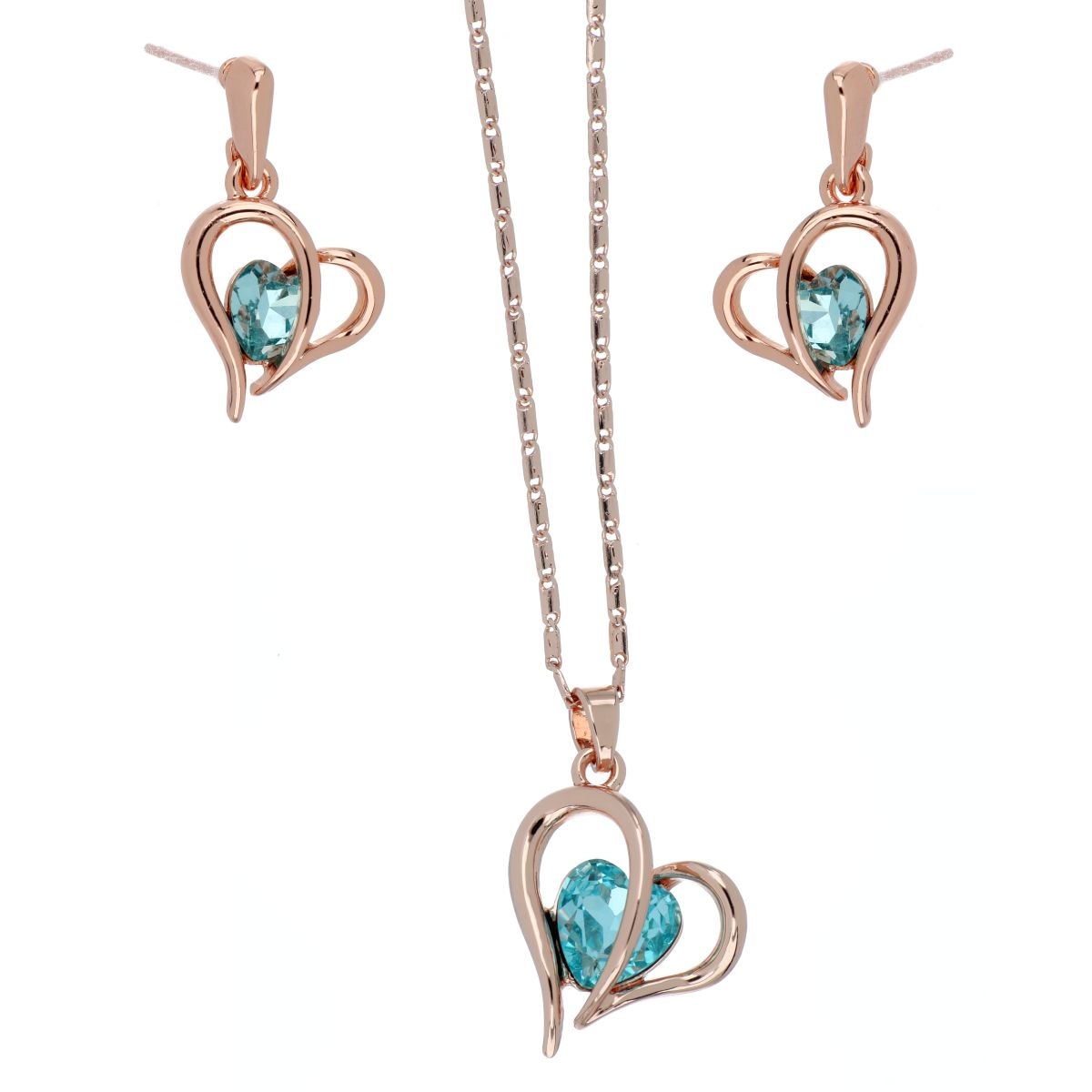 Juego Aretes+Dije Cadena Piedra Corazón Aquamarina Camilla