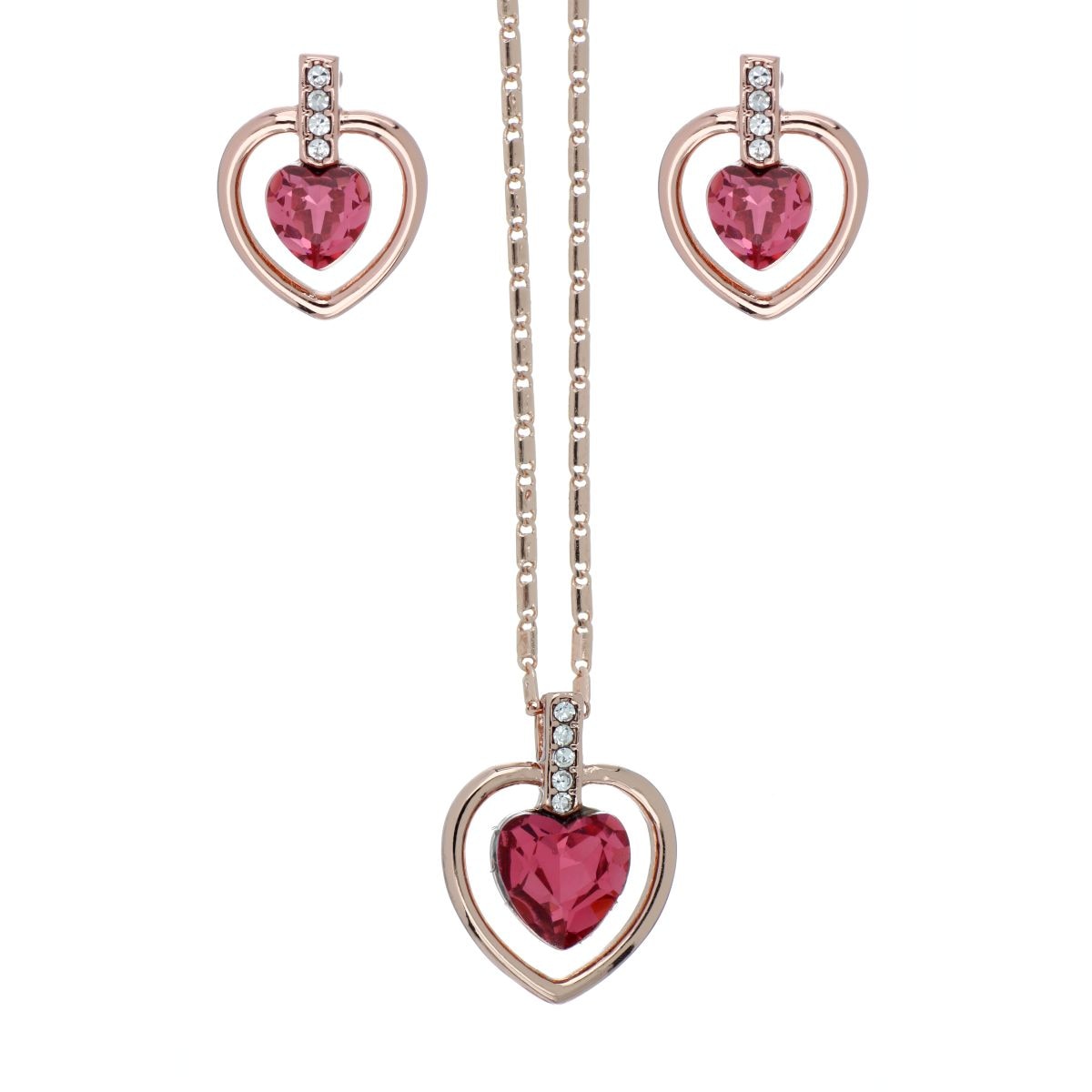 Juego Aretes+Dije Cadena Piedra Corazón Rose Camilla
