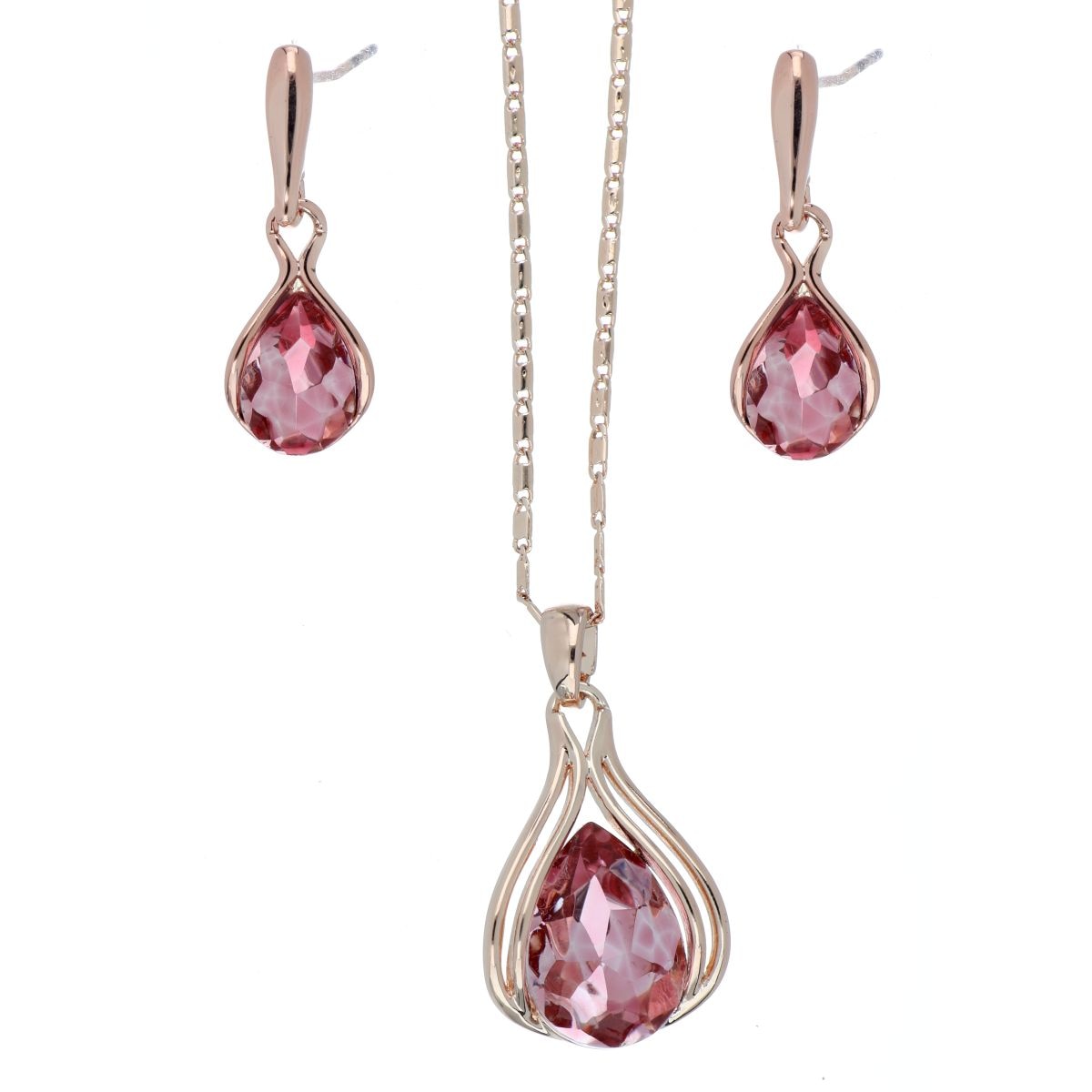 Juego Aretes+Dije Cadena con Piedra Rose Camilla