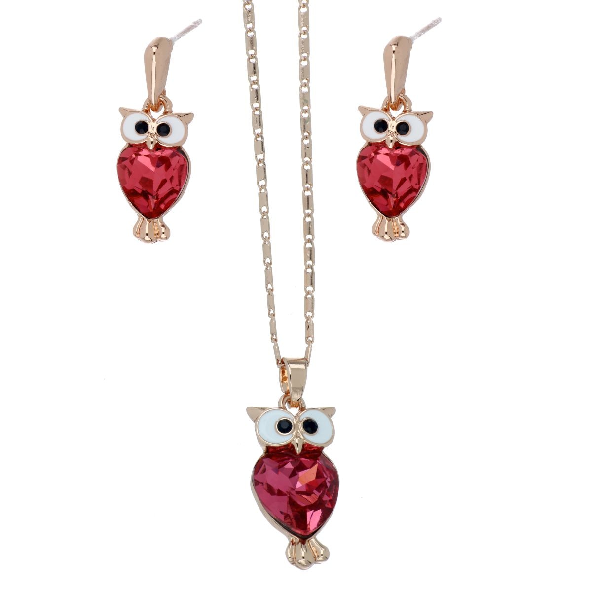 Juego Aretes+Dije Cadena Buhito Piedra Rose Camilla