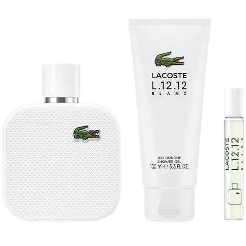 Set Eau de Toilette Lacoste L1212 Blanco 100 Ml + Shower Gel 100 Ml + Travel Spray 7.5 Ml para Hombre