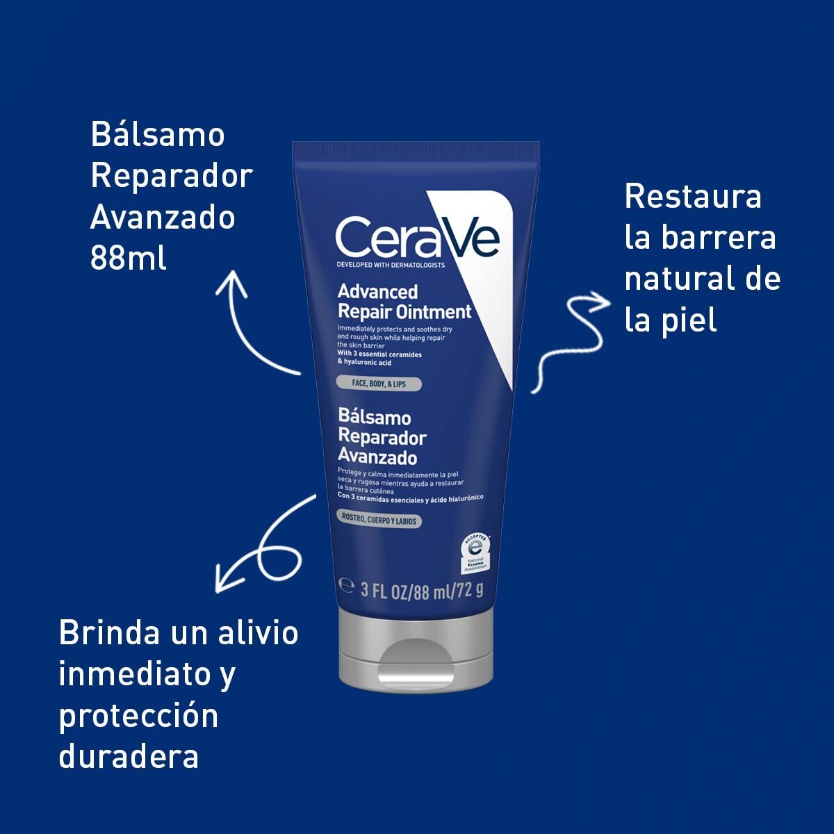 CeraVe Bálsamo Reparador Avanzado Rostro Cuerpo y Labios 88 ml image number 3