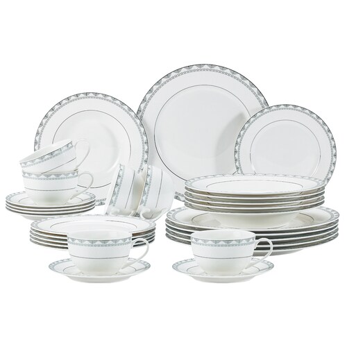 Vajilla 30 Pz Porcelana Roma Blanco con Plata Kaiser
