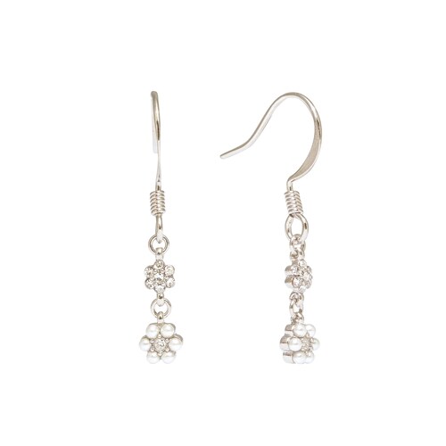 Aretes Microperlas y Cristales Acabado Rodio Carre