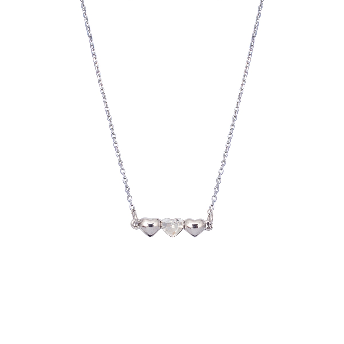 Dije con Cadena Montadura Corazones Metal y Cristal Acabado Rodio Westies