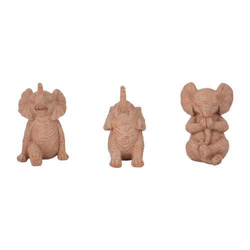 Set 3Pz Elefante Yoga Resina 18 Cm Café Sagebrook