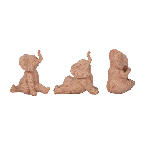 Set 3Pz Elefante Yoga Resina 18 Cm Café Sagebrook