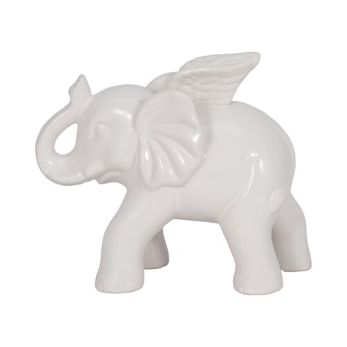 Elefante Angel Cerámica 15 Cm Blanco Sagebrook