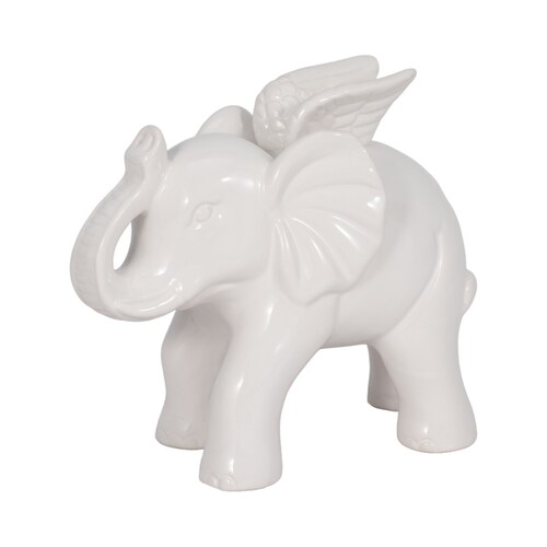 Elefante Angel Cerámica 15 Cm Blanco Sagebrook