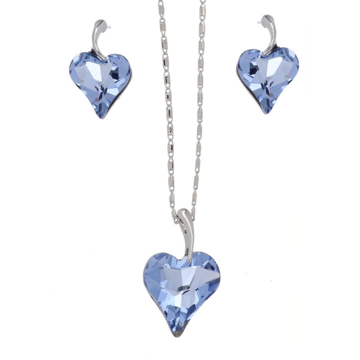 Juego Aretes+Dije con Cadena Corazon con Piedra Aquamarina Camilla