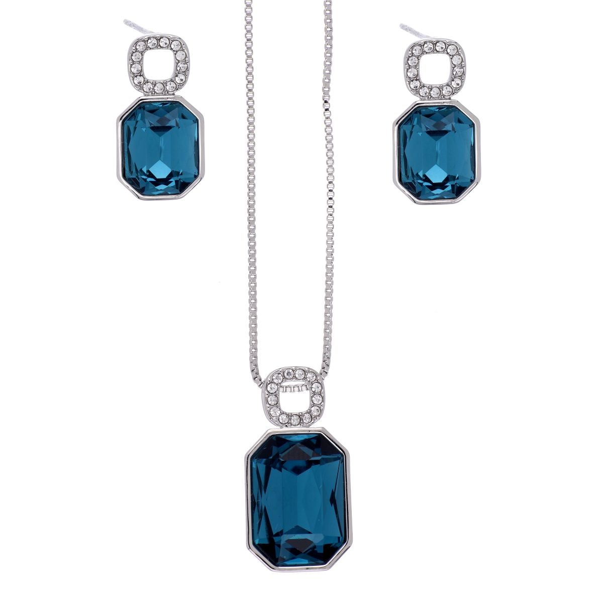 Juego Aretes+Dije con Cadena con Piedra Azul Índigo Camilla
