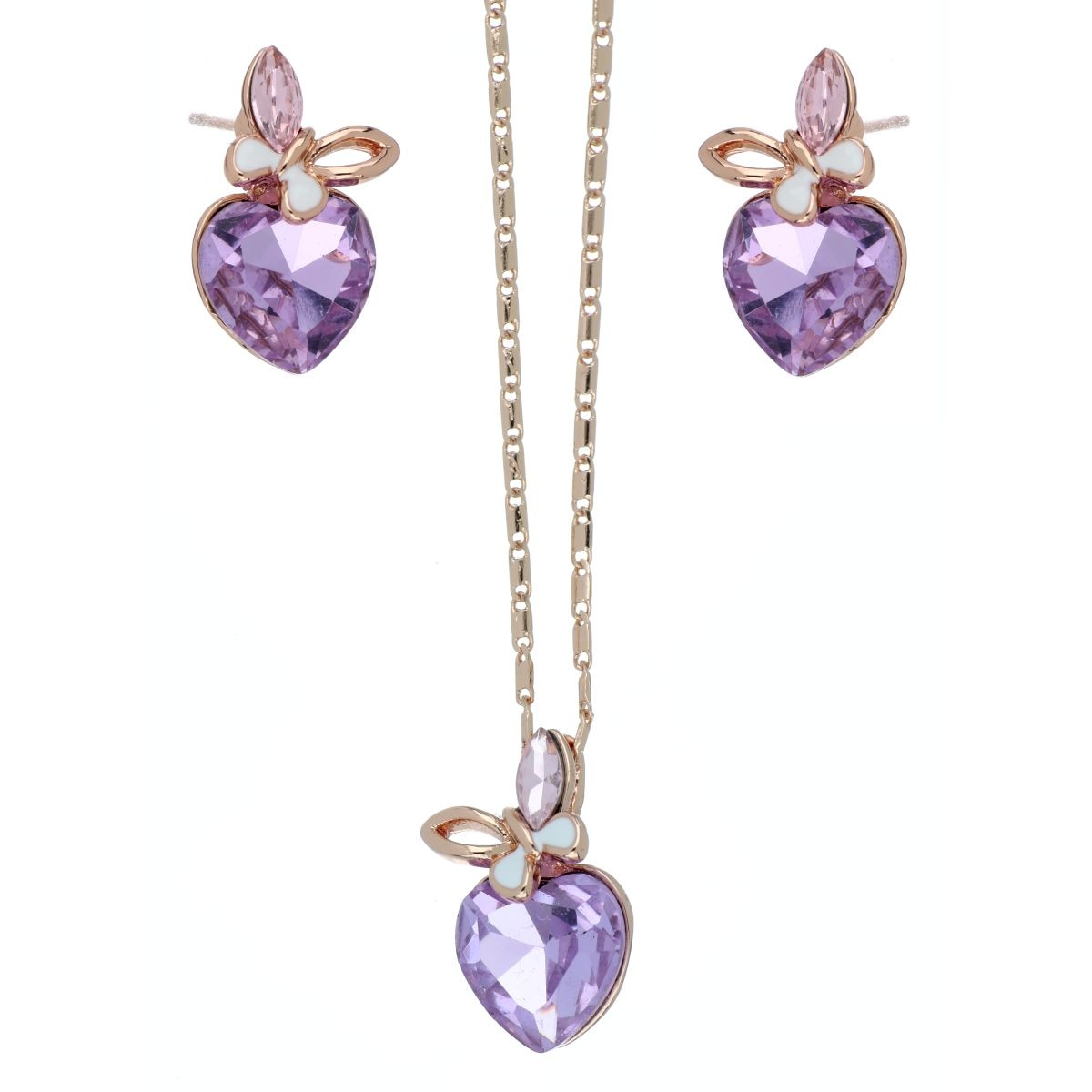 Juego Aretes+Dije con Cadena Corazón Piedra Violeta Camilla