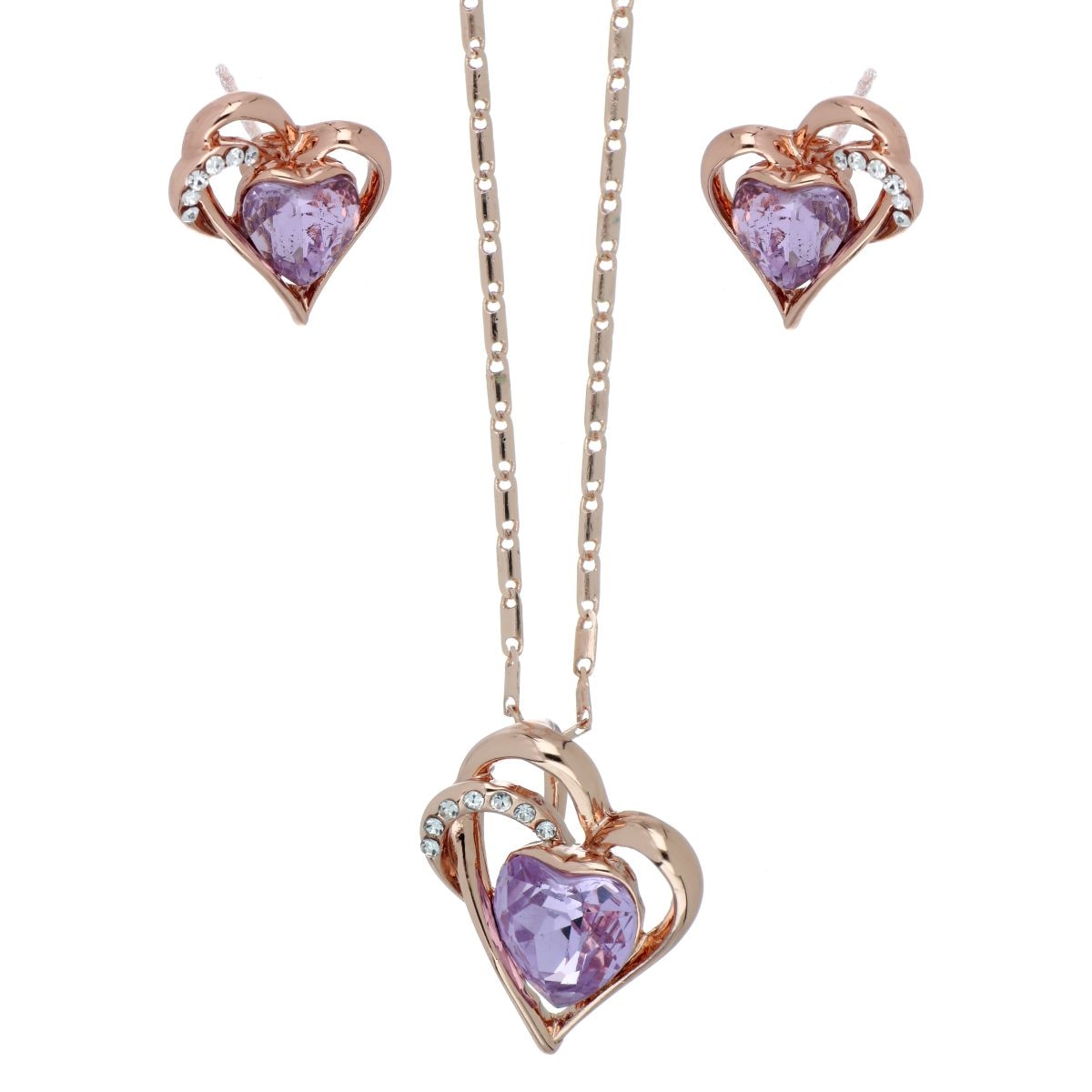 Juego Aretes+Dije con Cadena Corazón Piedra Violeta Camilla