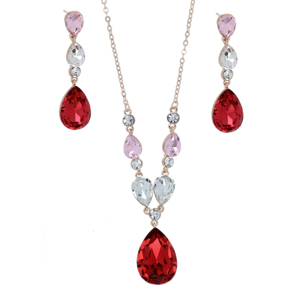 Juego Aretes+Gargantilla Piedra Rosa Camilla