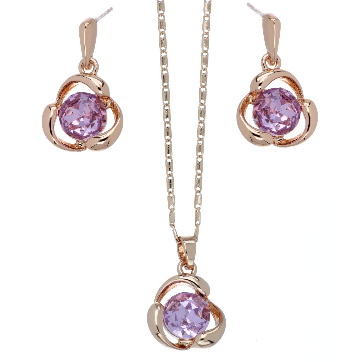 Juego Aretes+Dije con Cadena Piedra Rosa Camilla