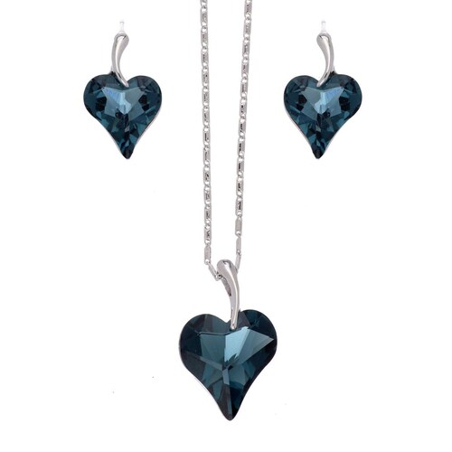 Juego Aretes+Dije con Cadena Corazón Piedra Montana Camilla