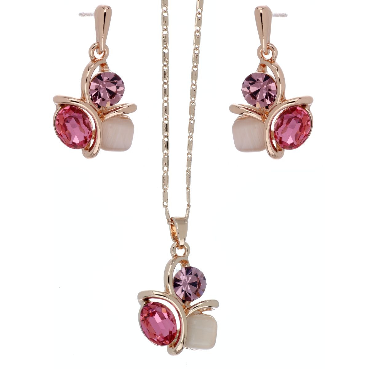Juego Aretes+Dije con Cadena Piedra Rosa Amatista Rose Camilla