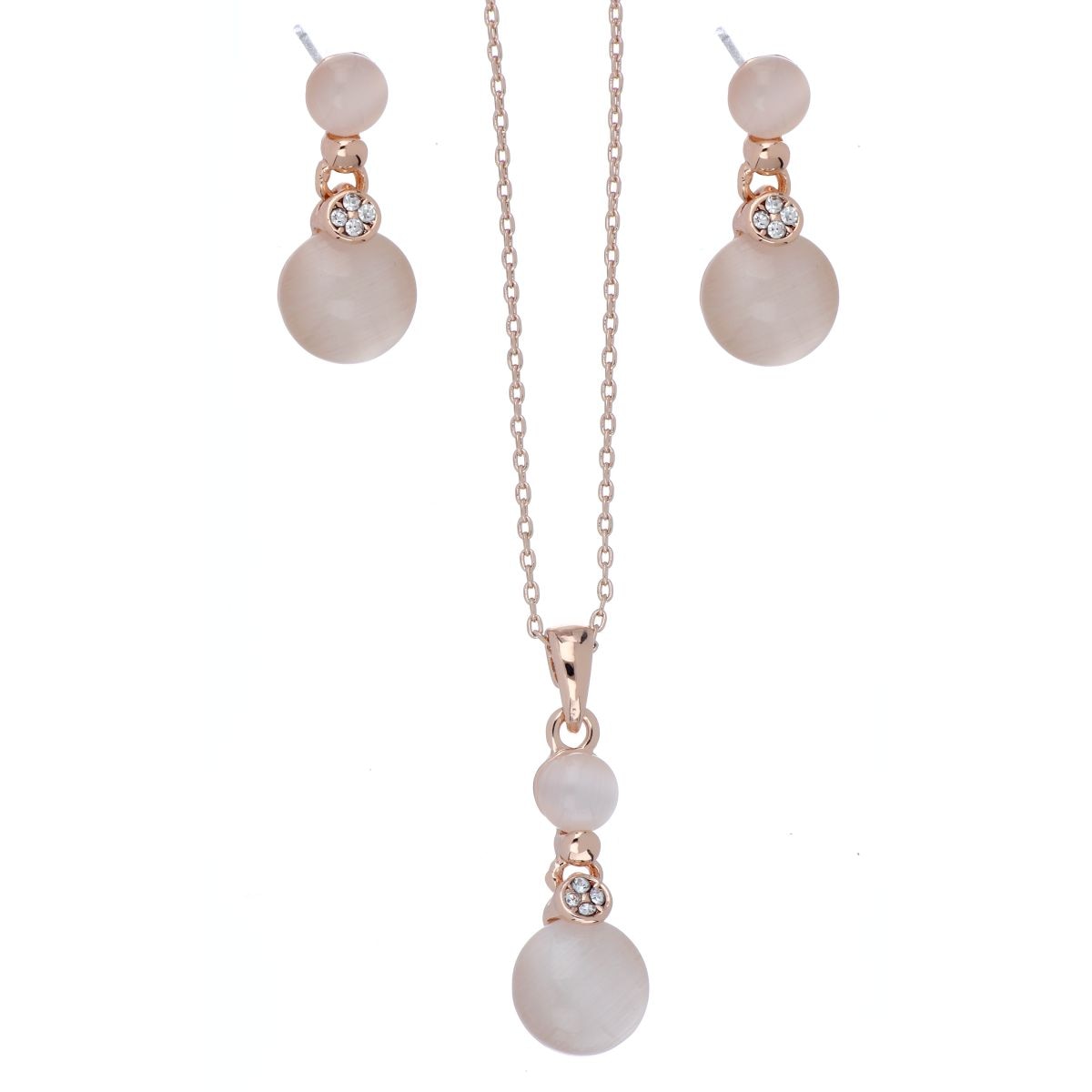 Juego Aretes+Dije con Cadena con Piedra Rosa Camilla