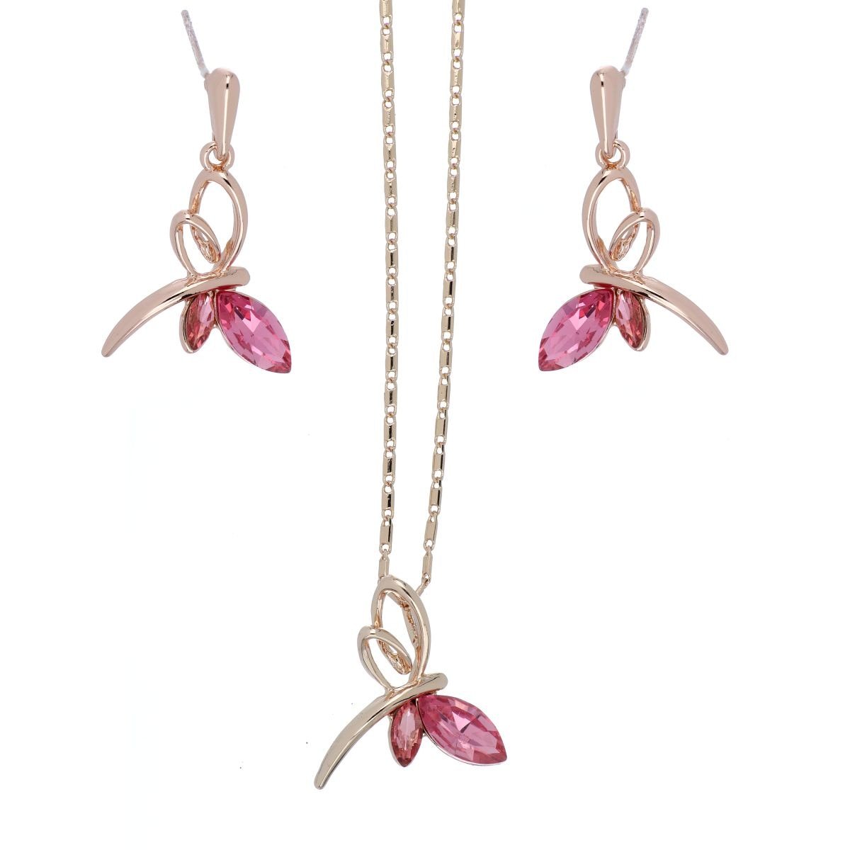 Juego Aretes+Dije con Cadena Libélula Piedra Rose Camilla