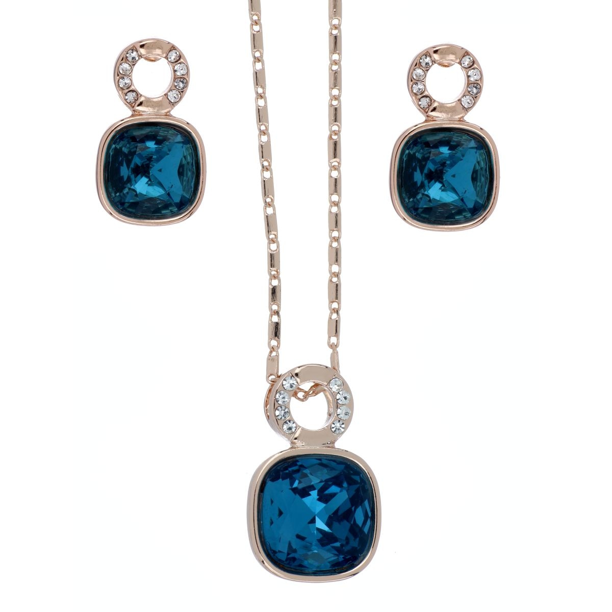 Juego Aretes+Dije con Cadena Piedra Azul Tormalina Camilla