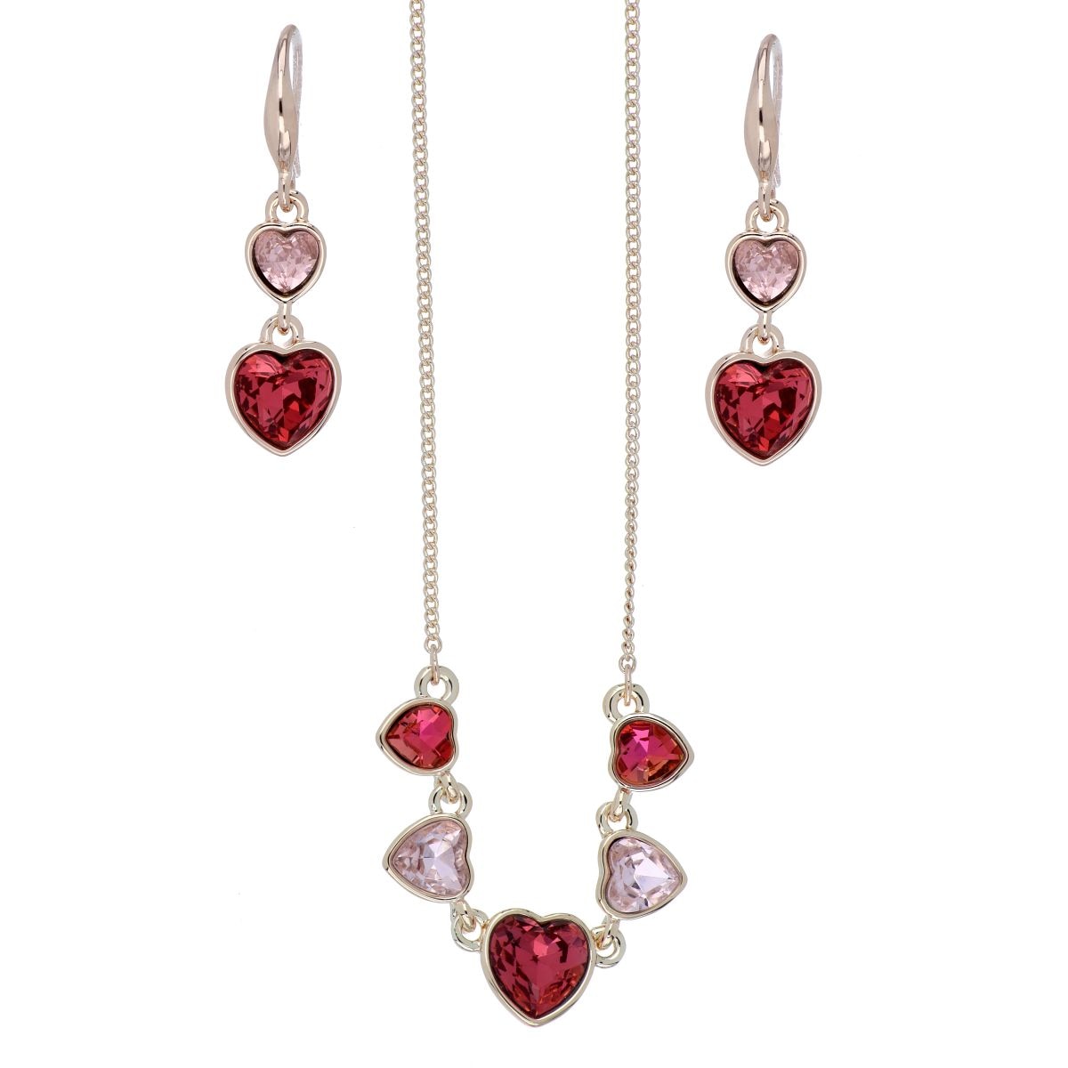 Juego Aretes+Gargantilla Cadena Corazón Piedra Rose Camilla