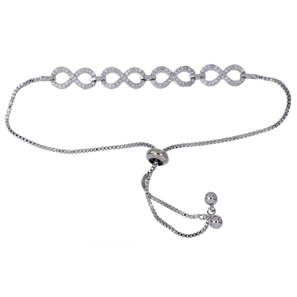 Pulsera Autoajustable Infinitos Circonita Blanca Acabado Rodio Korei