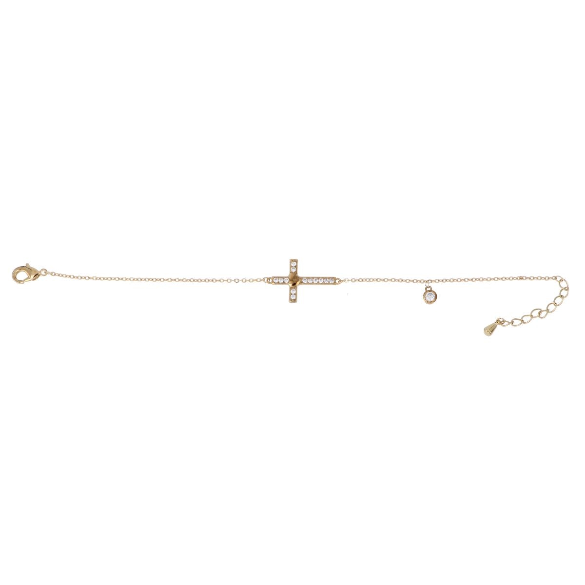 Pulsera Cadena con Cruz Acabado Chapado Oro Korei