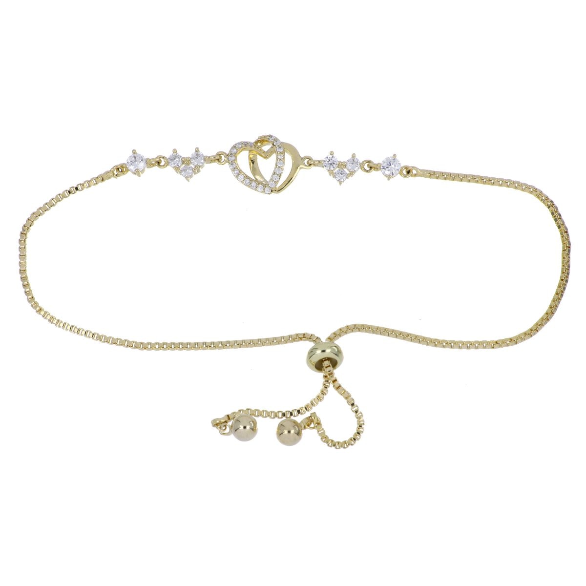 Pulsera Autoajustable Corazones Circonita Blanca Chapado Oro Korei