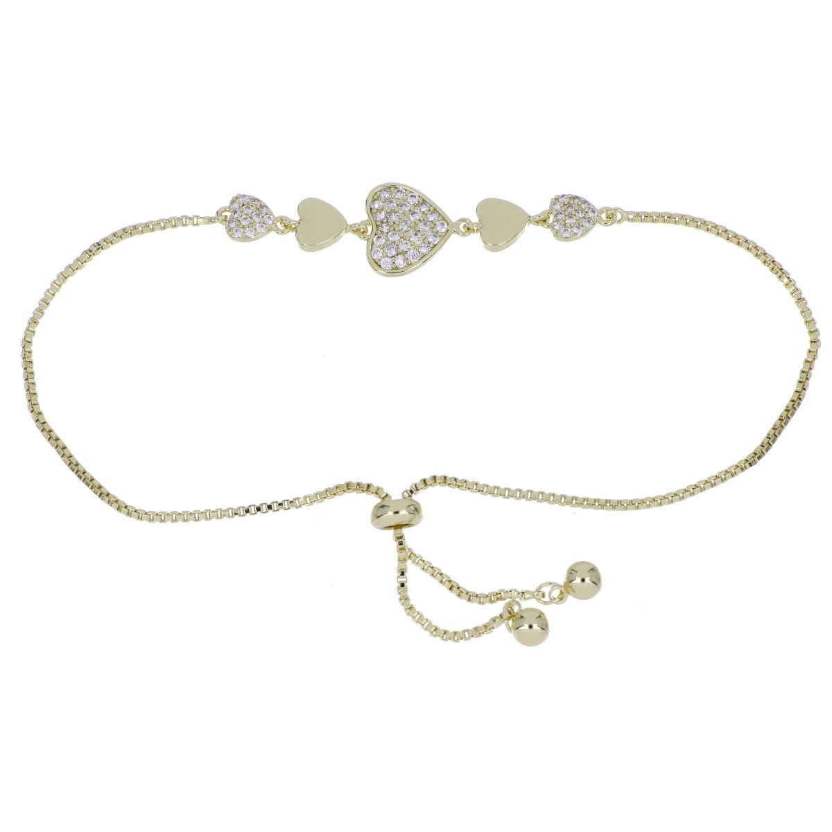 Pulsera Autoajustable Corazones Circonita Blanca Chapado Oro Korei