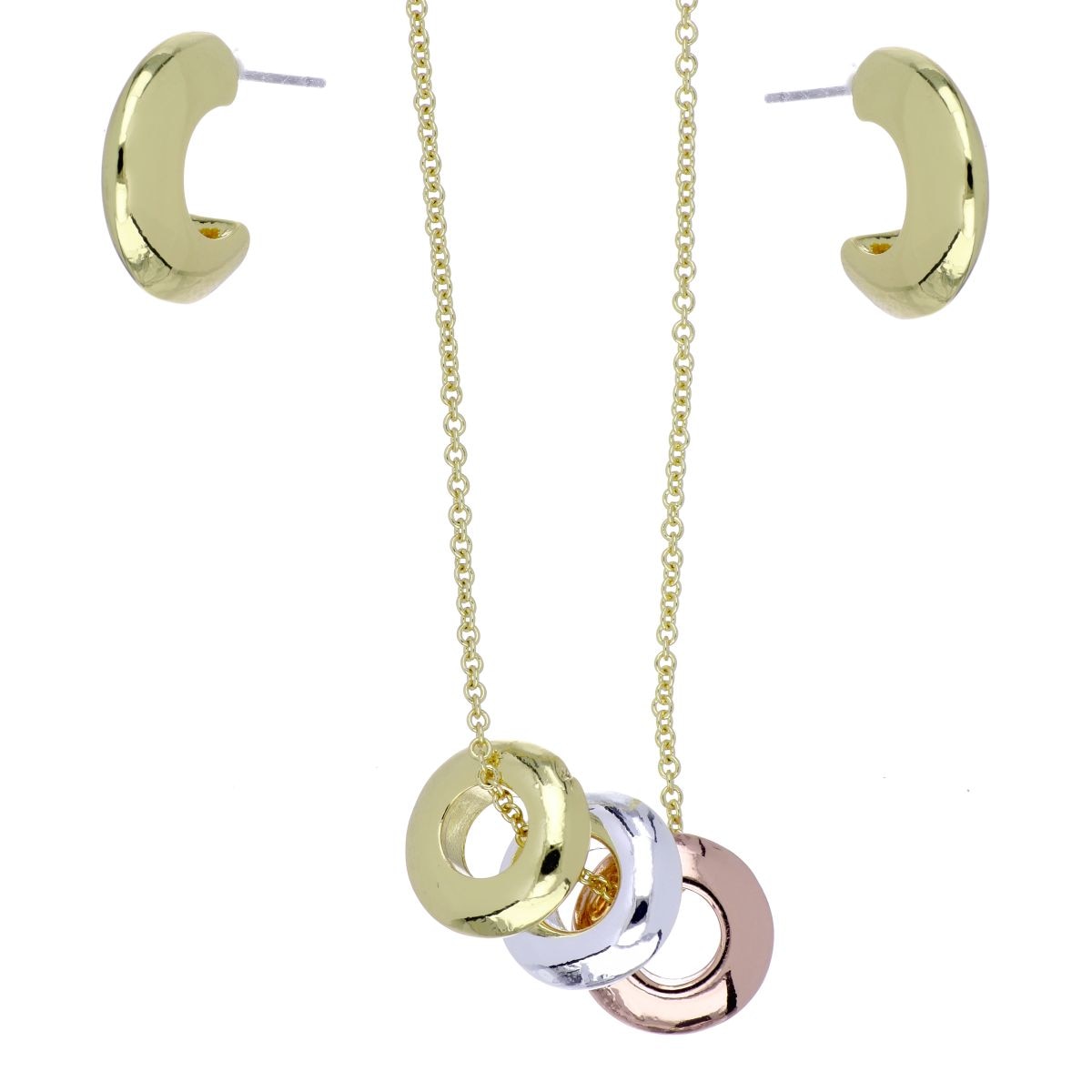 Set Aretes+Gargantillas con Aros con Baño Tricolor Korei