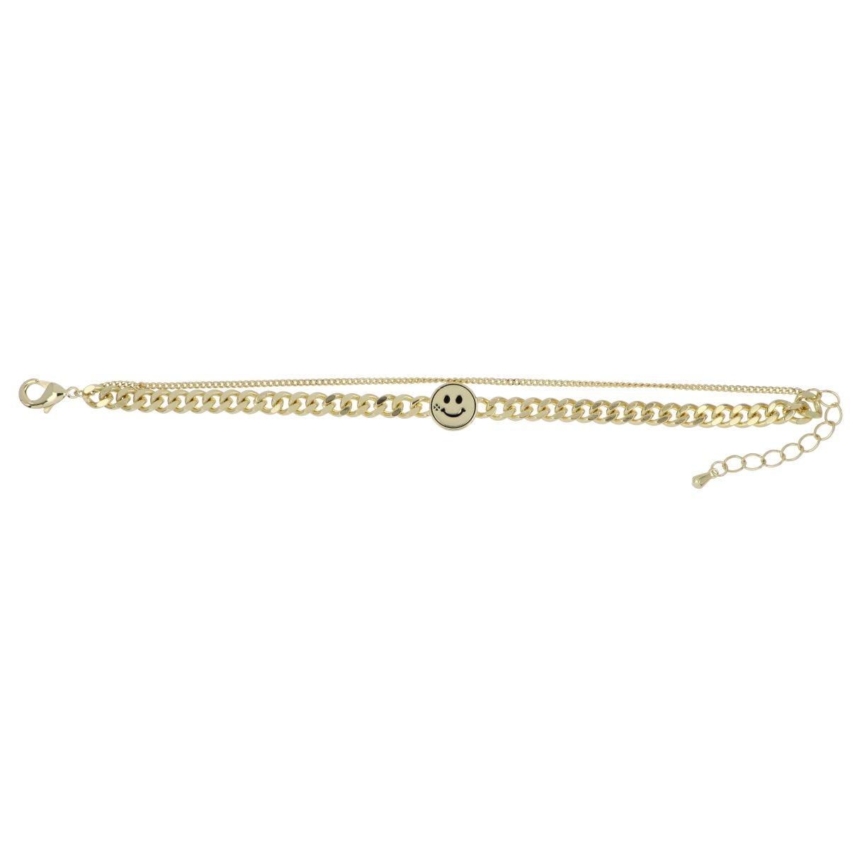 Pulsera Doble Cadena Carita Sonriente Chapado Oro Korei