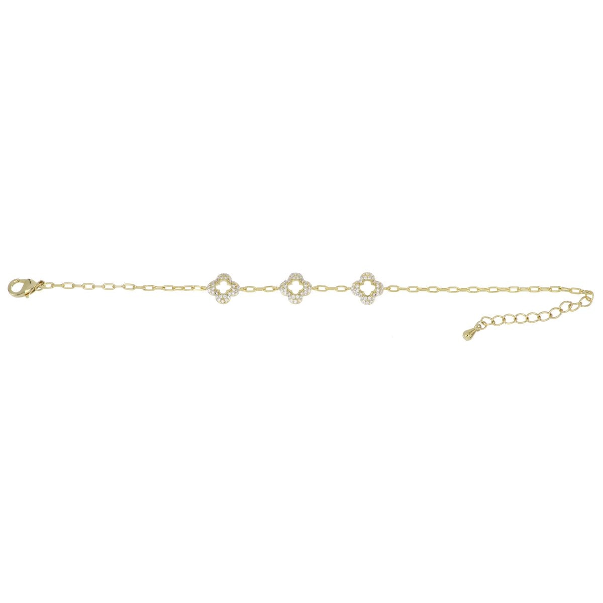 Pulsera Cadena con Flores Circonita Blanca Chapado Oro Korei