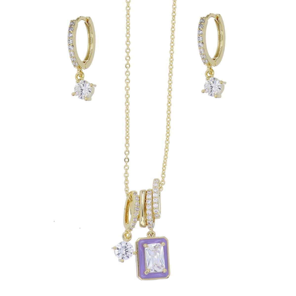 Set Aretes+Gargantilla Circonita Blanca Chapado Oro Korei