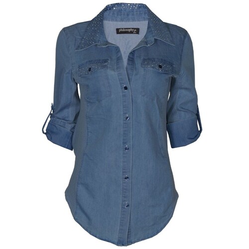 Blusa de Mezclilla Aplicaciones de Pedrería Philosophy Jr Plus para Mujer