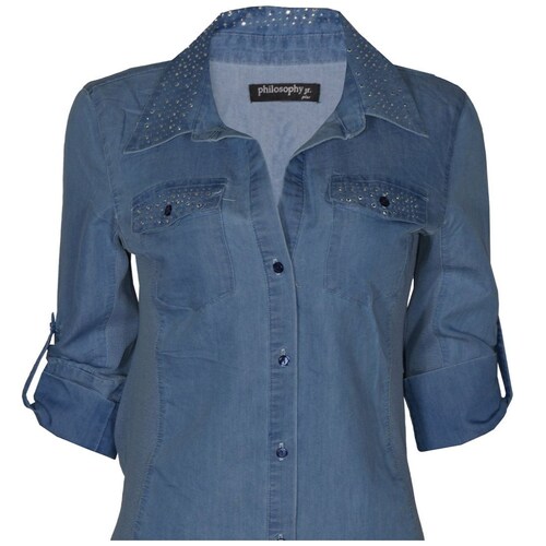Blusa de Mezclilla Aplicaciones de Pedrería Philosophy Jr Plus para Mujer