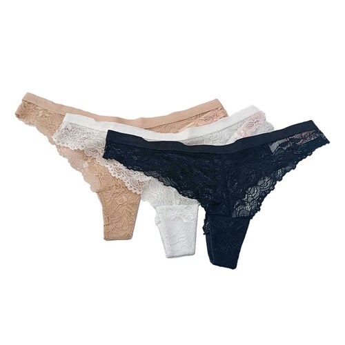 3 Pack Zelina Tanga Encaje Y Elástico para Mujer