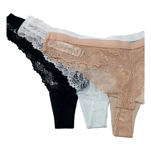 3 Pack Zelina Tanga Encaje Y Elástico para Mujer
