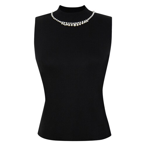 Blusa Tejido Rib con Perlas Just By Basel para Mujer Petite