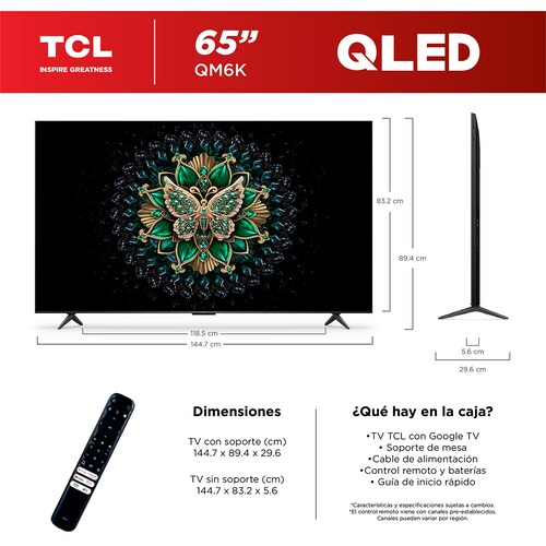 Pantalla Tcl Mini Led 65 Pulgadas 4K Google Tv 65Qm6K