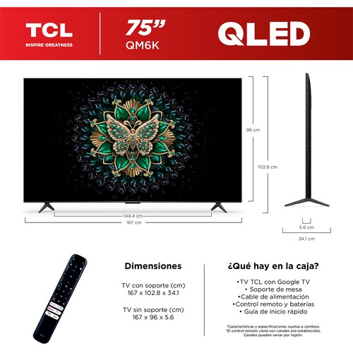Pantalla Tcl Mini Led 75 Pulgadas 4K Google Tv 75Qm6K