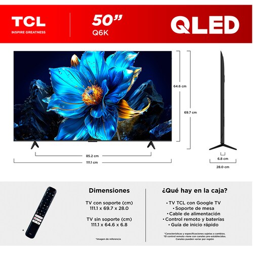 Pantalla Tcl Qled 50 Pulgadas 4K Google Tv 50Q6K