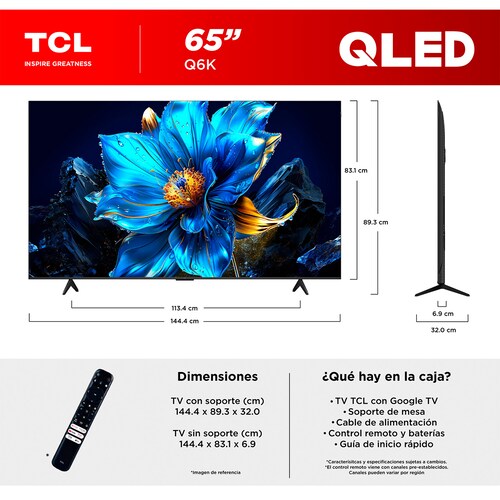 Pantalla Tcl Qled 65 Pulgadas 4K Google Tv 65Q6K