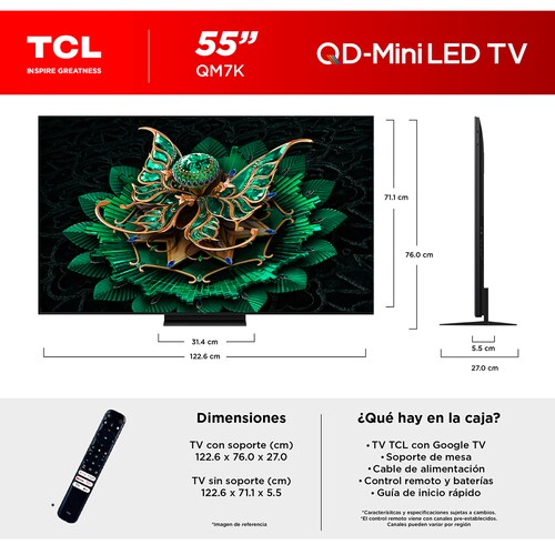 Pantalla Tcl Mini Led 55 Pulgadas 4K Google Tv 55Qm7K