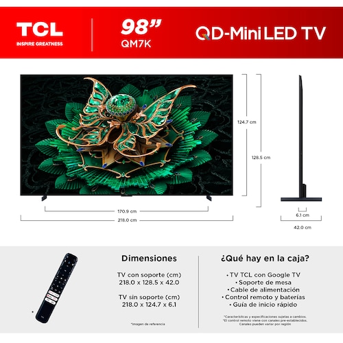 Pantalla Tcl Mini Led 98 Pulgadas 4K Google Tv 98Qm7K