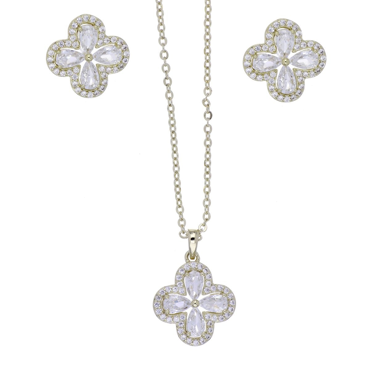 Set Aretes+Dije con Cadena Circonita Blanca Chapado Oro Farfalla Bonetti