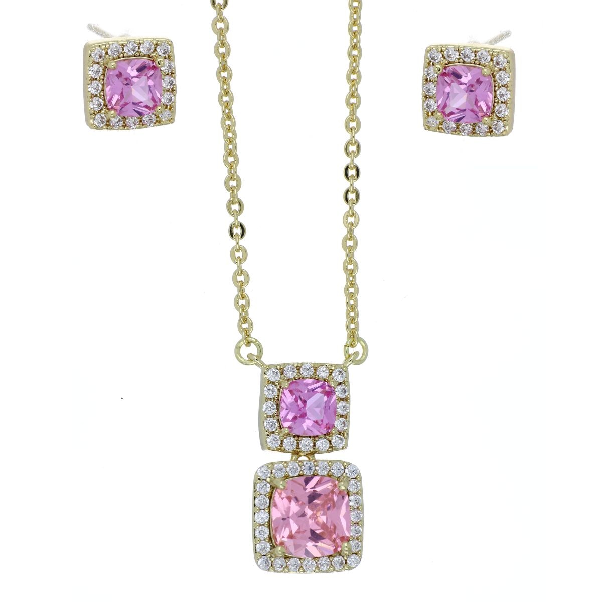 Set Aretes+Gargantilla con Cadena Circonita Rosa Chapado Oro Farfalla Bonetti