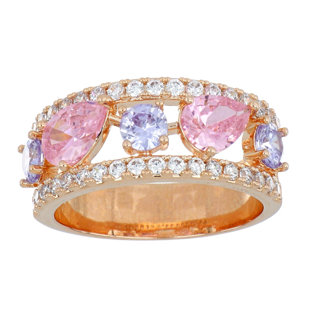 Anillo Circonitas Lavander y Rosa Chapado Oro Rosa Farfalla Bonetti