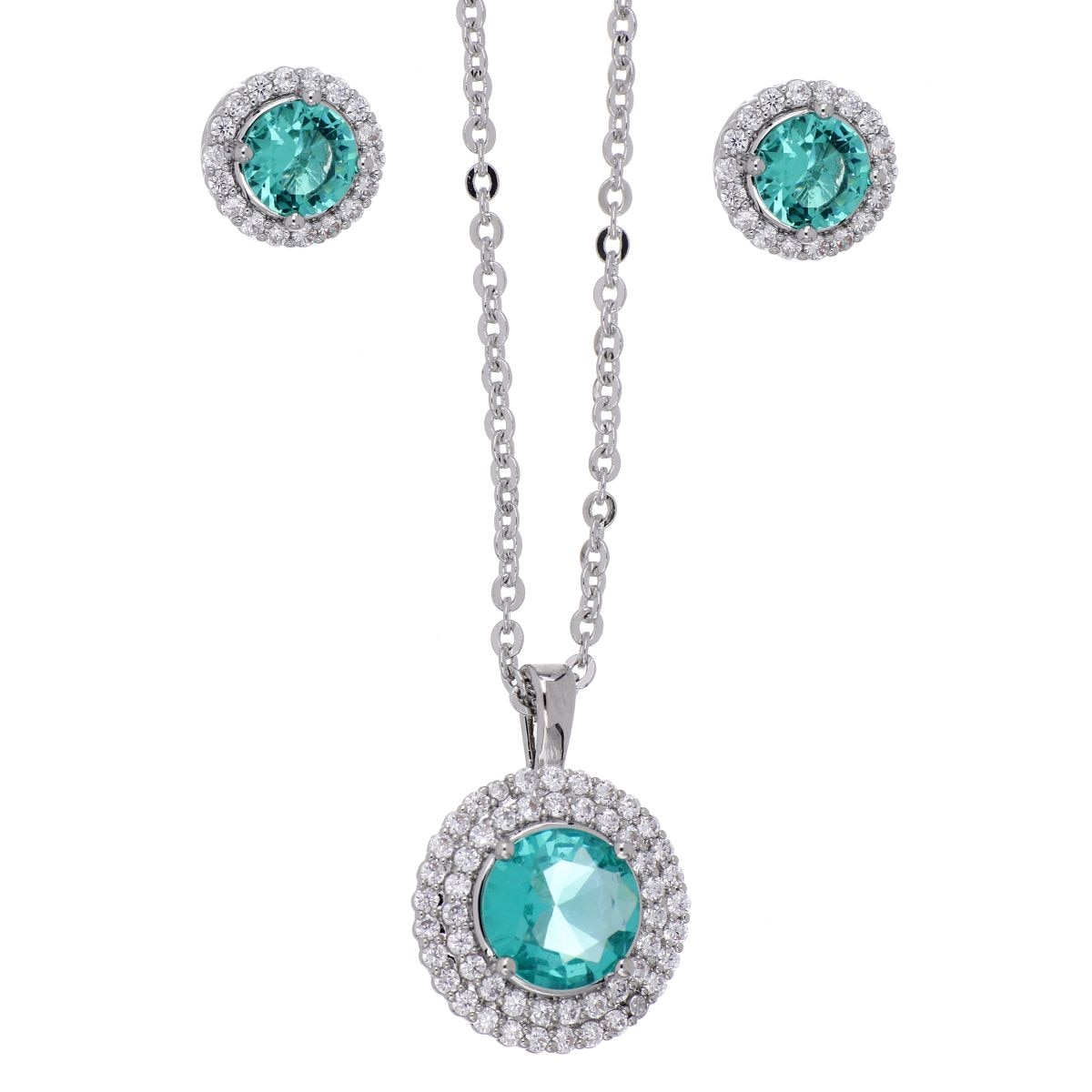 Set Aretes+Dije con Cadena Circonita Paraiba Acabado Rodio Farfalla Bonetti